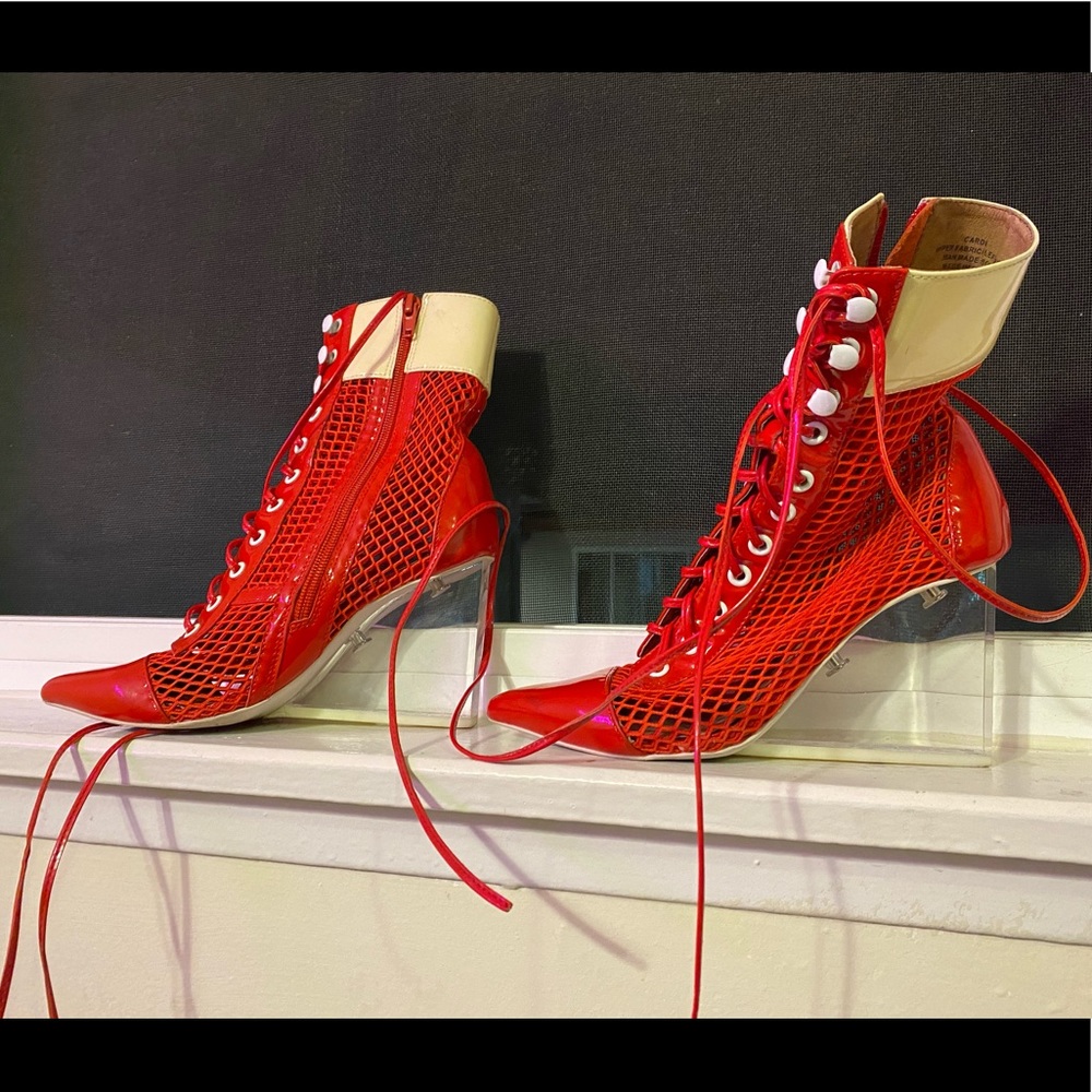 Jeffrey Campbell Red and Cream Ankle Boots